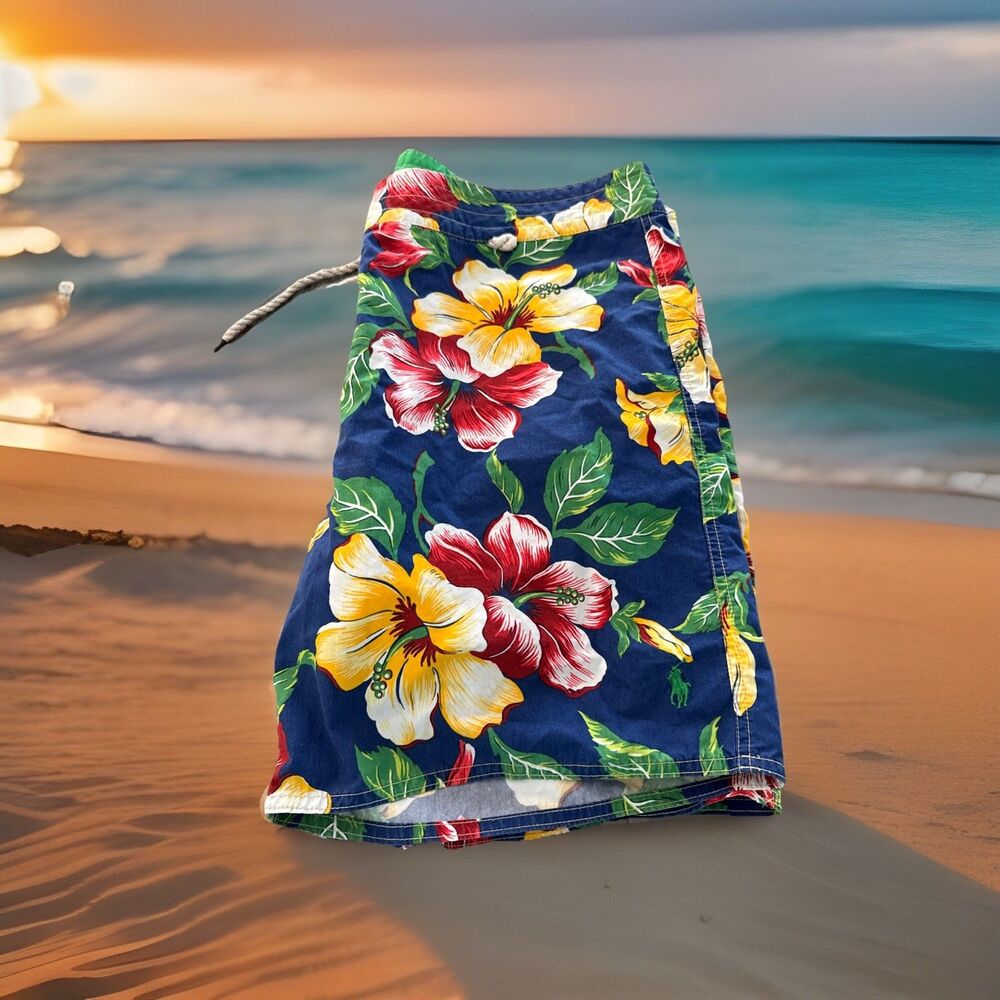 Vintage Polo By Ralph Lauren Men's Swim Trunks Size 40 Hibiscus Floral Swimming